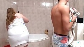 BBW gets gang banged in the bathroom