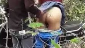 Couple having sex in a wooded park