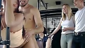 Amazing extreme sex in a public bus in front of the passengers with cum on face