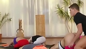 Yoga coach bangs two hot babes