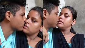 Passionate kiss of young Indian couple