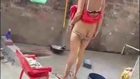 Indian village girl after urination