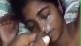Cute stepsister cum on her brother's face