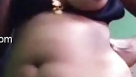 Aunty flashes left chest thinking it will be enough for the blackmailer