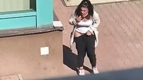A horny lonely girl in the open air, captured